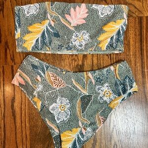 Floral Bandeau Bikini Set in Sage with Yellow & Pink Accents